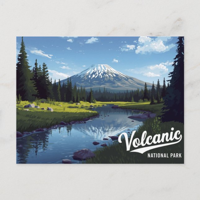 Volcanic Snow Peak River Vintage Art Postcard (Front)