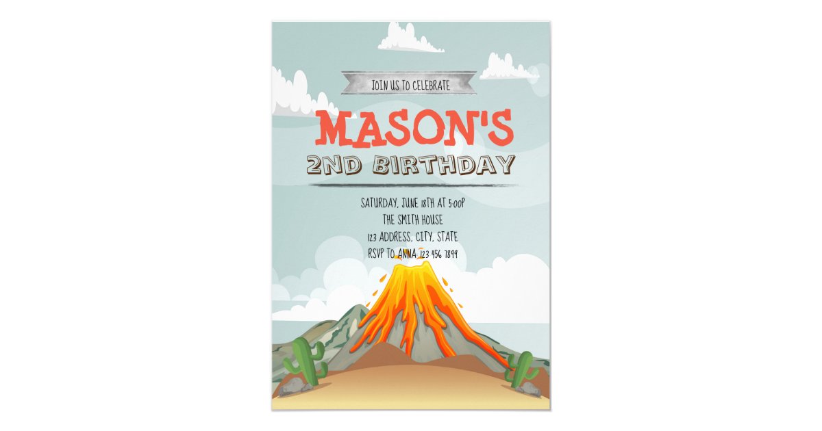 Volcano Birthday party invitation