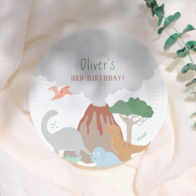 Volcano Dinosaur Boy Birthday Paper Plates (Creator Uploaded)