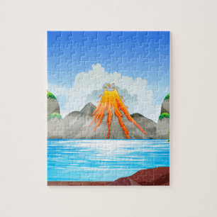 Volcano eruption at the lake jigsaw puzzle