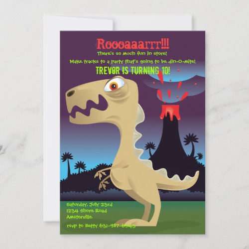 Volcano Eruption Dinosaur Birthday Party Invites