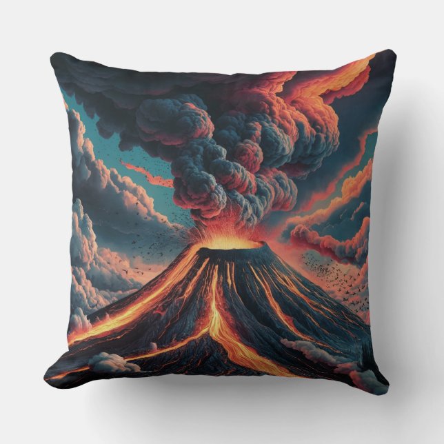 Volcano Eruption Throw Pillow (Front)