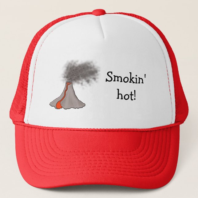 Volcano fun cartoon style & "Smokin' hot!" slogan Trucker Hat (Front)