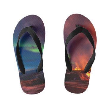 Volcano in Iceland and the Northern lights Kid's Flip Flops