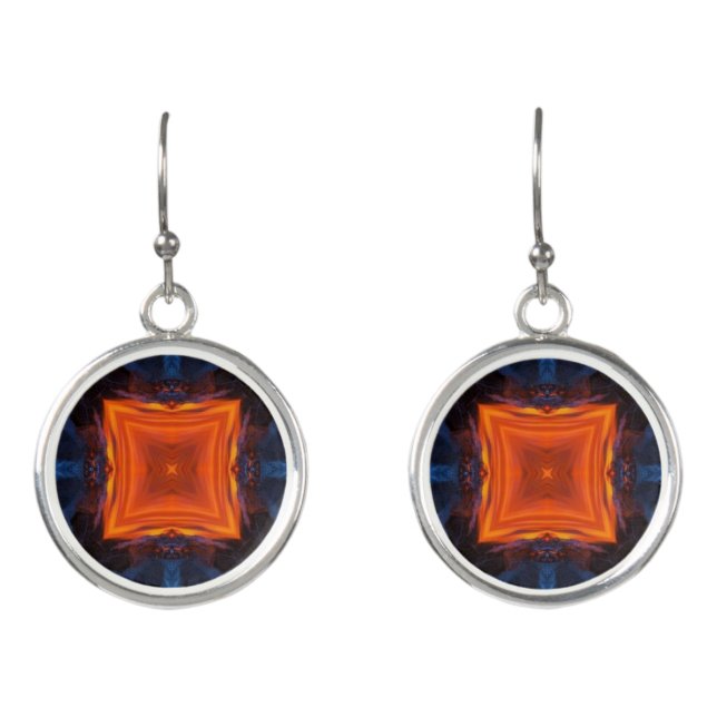 Volcano lava orange fire gray ashes geometric art earrings (Front)