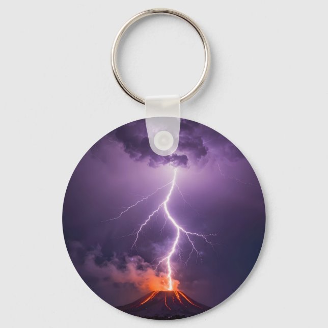 Volcano Lightning Eruption Dramatic Night Keychain (Front)