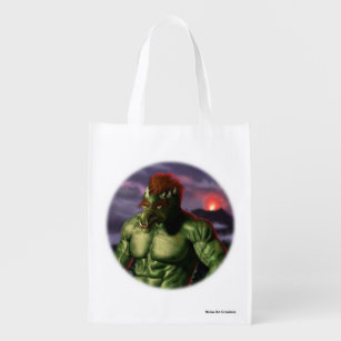 Volcano Troll Vacation Fantasy Art Grocery Bag