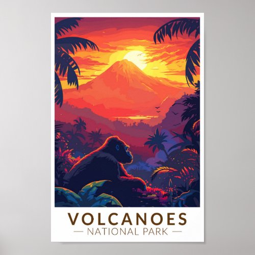 Volcanoes National Park Mountain Gorilla Travel Poster