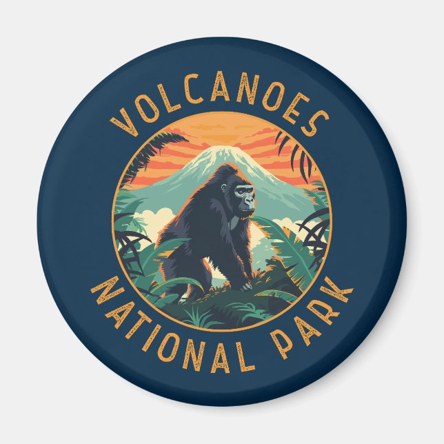 Volcanoes National Park Rwanda Retro Distressed Magnet (Front)