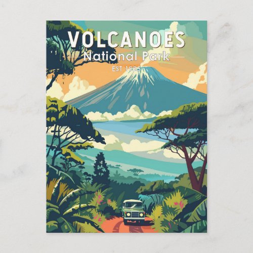 Volcanoes National Park Rwanda Travel Art Vintage Postcard