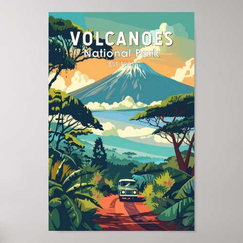 Volcanoes National Park Rwanda Travel Art Vintage Poster