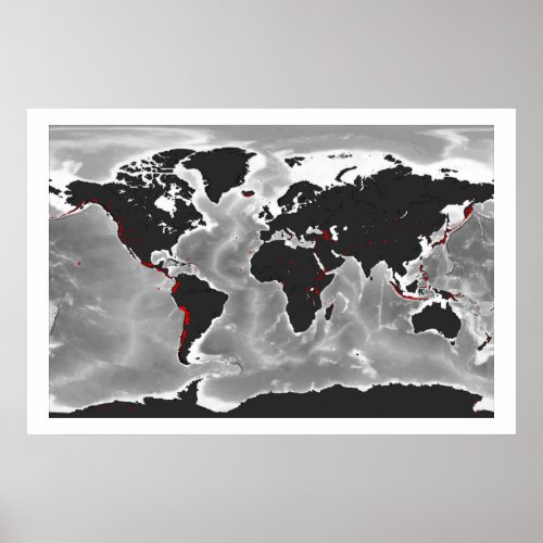 Volcanoes of the World _ Miller Projection Poster