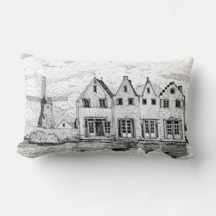 Volendam Netherlands - Dutch Windmill Dutch Houses Lumbar Pillow