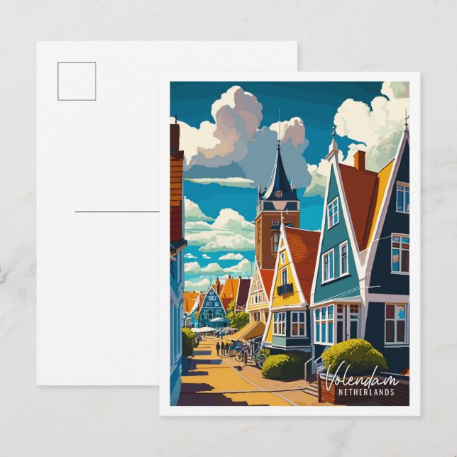 Volendam Netherlands vintage travel illustration Postcard (Front/Back)