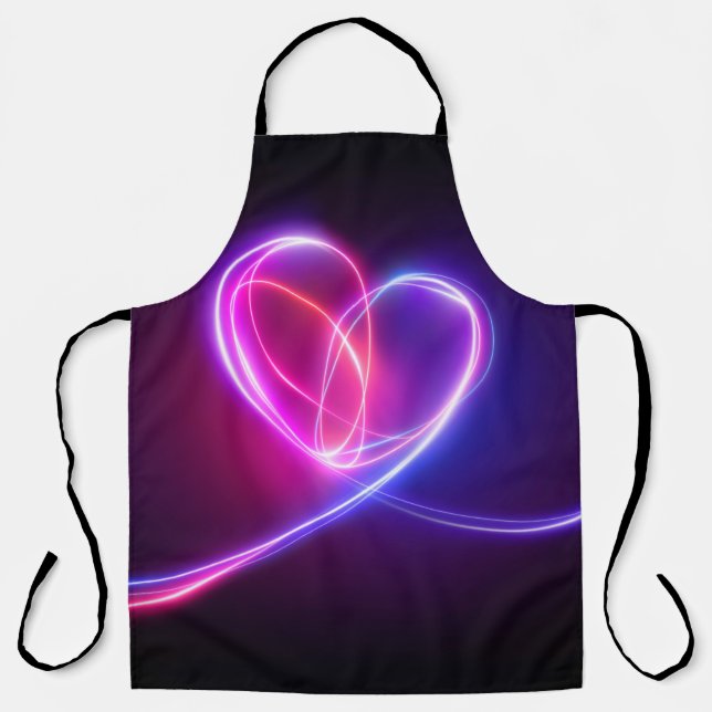 Volet pink neon light drawing. Abstract heart dood Apron (Front)