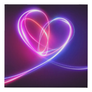 Volet pink neon light drawing. Abstract heart dood Faux Canvas Print