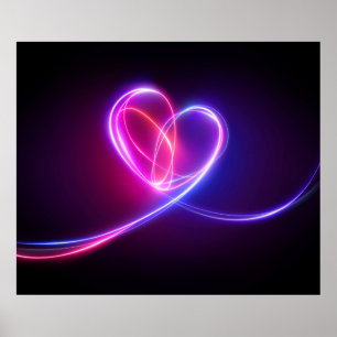 Volet pink neon light drawing. Abstract heart dood Poster