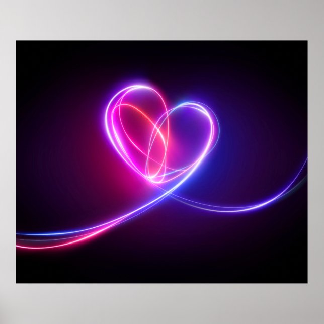 Volet pink neon light drawing. Abstract heart dood Poster (Front)