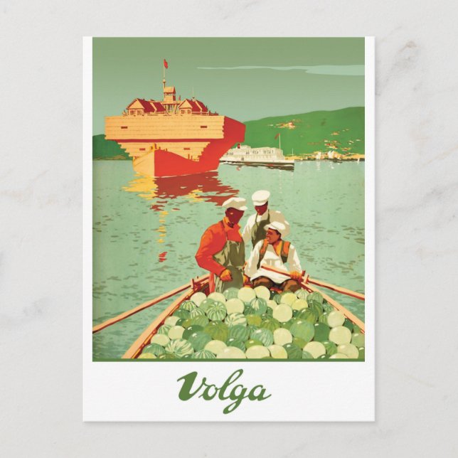 Volga, sailing boats and watermelon traders postcard (Front)