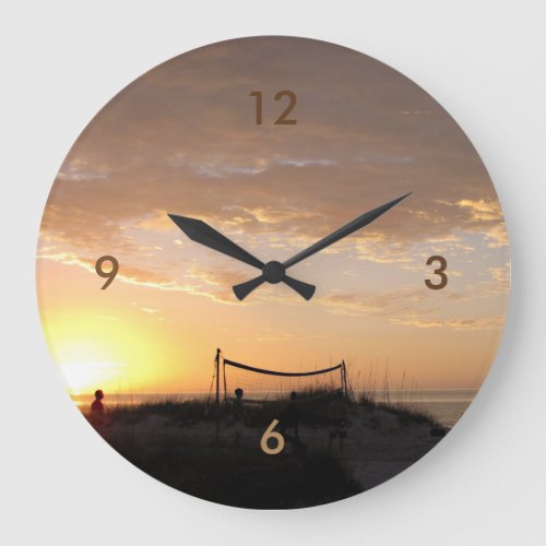 Volleball Beach Sunset Large Clock