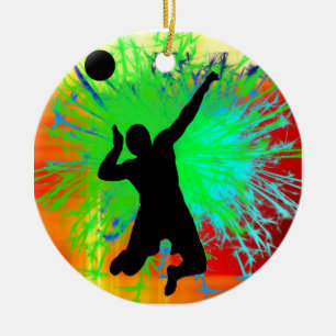 Volley Ball Service Fireworks Ceramic Ornament