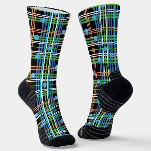 Volley or Rally Pickleball Plaid _ Black and Blue Socks