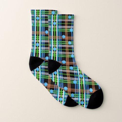 Volley or Rally Pickleball Plaid _ Black and Blue Socks