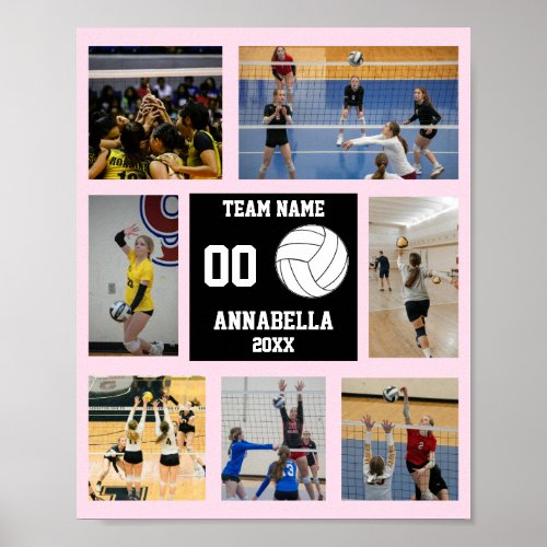 Volleyball 7 Photo collage Pink team name Poster