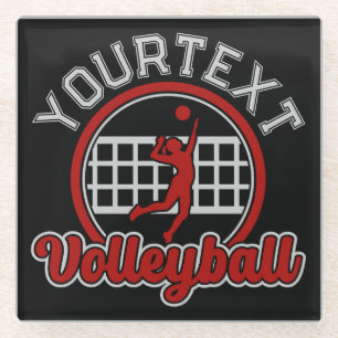 Volleyball ADD NAME Spike Ball Attack Team Sports Glass Coaster