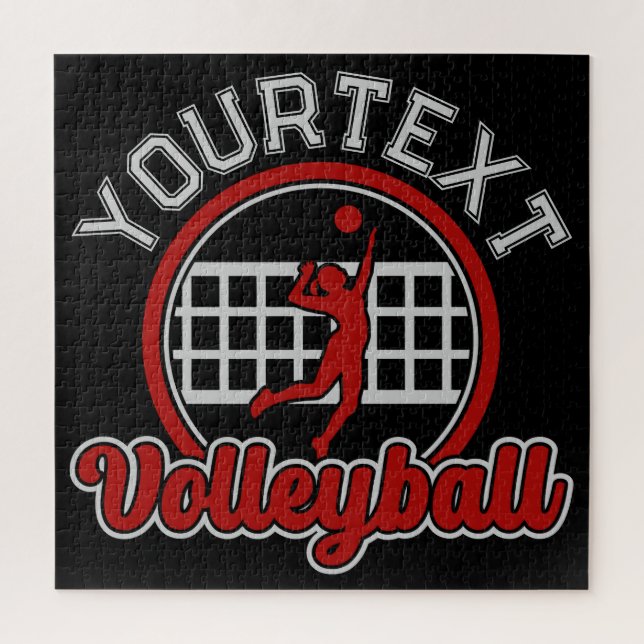  Volleyball ADD NAME Spike Ball Attack Team Sports Jigsaw Puzzle (Vertical)
