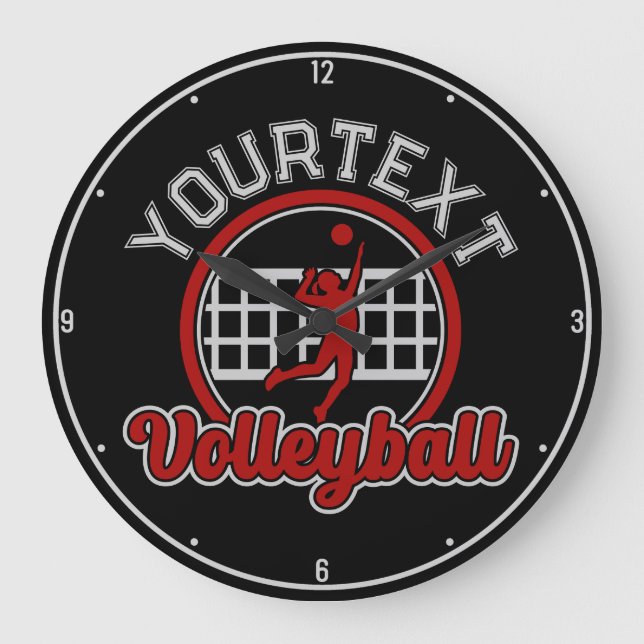  Volleyball ADD NAME Spike Ball Attack Team Sports Large Clock (Front)