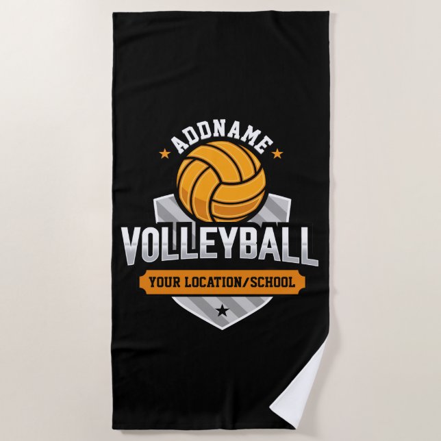 Volleyball ADD TEXT School Varsity Team Player Beach Towel (Front)