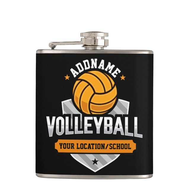 Volleyball ADD TEXT School Varsity Team Player Flask (Front)