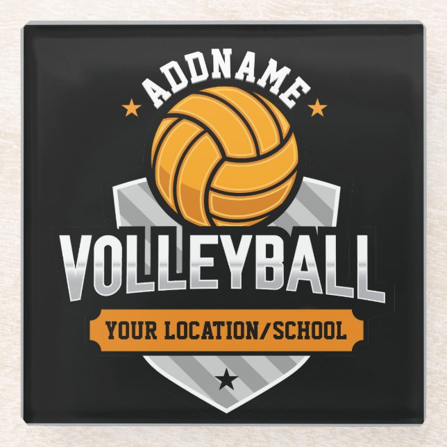 Volleyball ADD TEXT School Varsity Team Player Glass Coaster (Front)