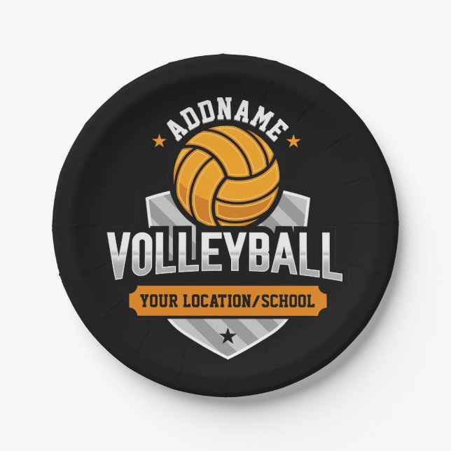 Volleyball ADD TEXT School Varsity Team Player Paper Plates (Front)
