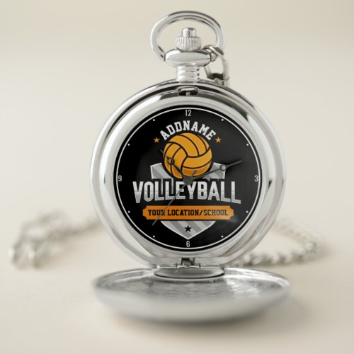 Volleyball ADD TEXT School Varsity Team Player Pocket Watch