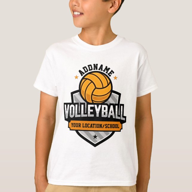Volleyball ADD TEXT School Varsity Team Player T-Shirt (Front)