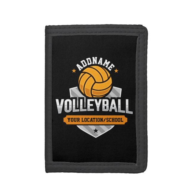 Volleyball ADD TEXT School Varsity Team Player Trifold Wallet (Front Vertical)