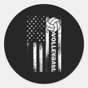 Volleyball American Flag  Fun USA Patriotic Athlet Classic Round Sticker