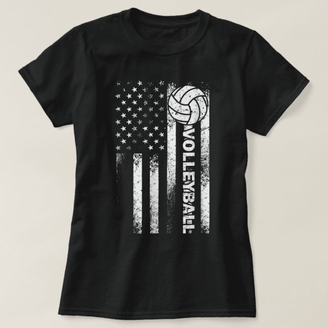 Volleyball American Flag  Fun USA Patriotic Athlet T-Shirt (Design Front)