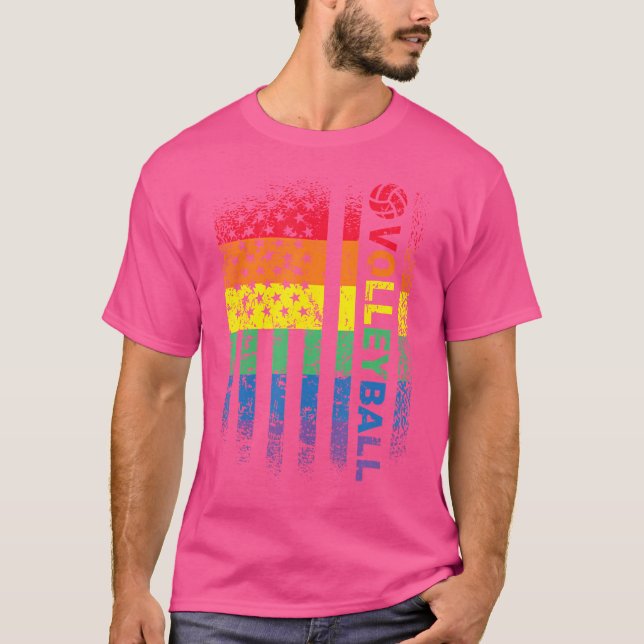 Volleyball American Flag Volleyballer Beach Volley T-Shirt (Front)