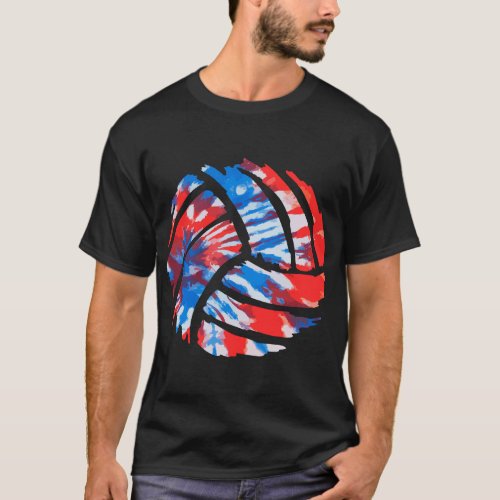 Volleyball American Tie Dye Red White  Blue Patri T_Shirt