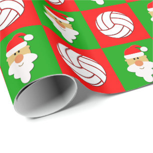 Volleyball and Santa Clause Red & Green Christmas Wrapping Paper