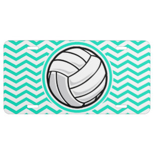 Volleyball; Aqua Green Chevron License Plate