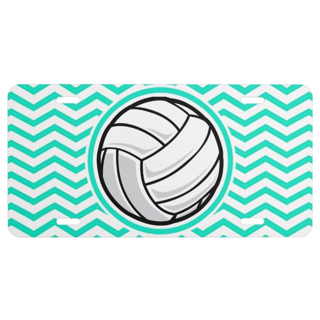 Volleyball; Aqua Green Chevron License Plate (Front)