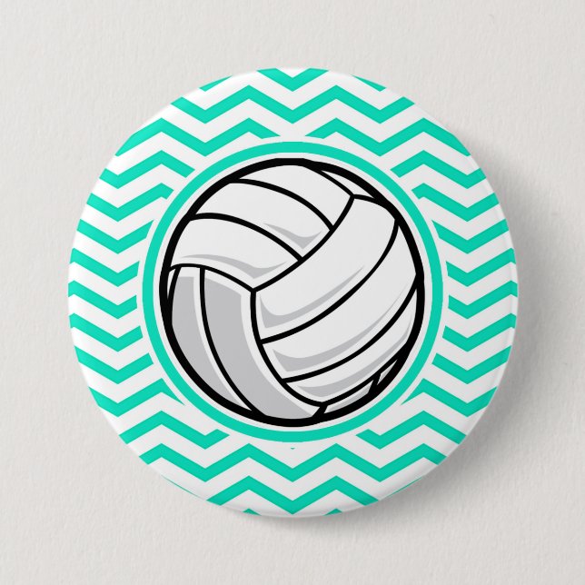 Volleyball; Aqua Green Chevron Pinback Button (Front)
