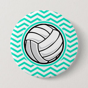 Volleyball; Aqua Green Chevron Pinback Button