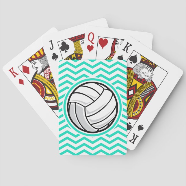 Volleyball; Aqua Green Chevron Poker Cards (Back)