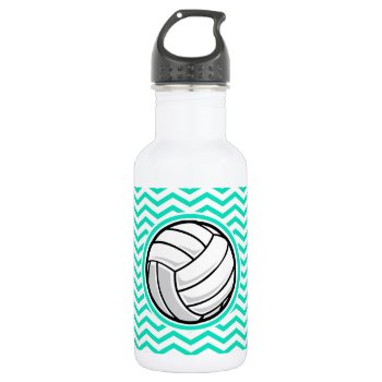 Volleyball; Aqua Green Chevron Stainless Steel Water Bottle by SportsWare at Zazzle