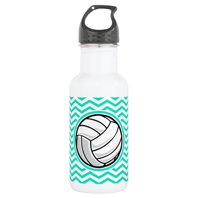 Volleyball; Aqua Green Chevron Stainless Steel Water Bottle (Front)
